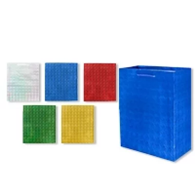 Пакет подарочный S 1493 бум. голограф., 32х26х13 см, цв. золотой,серебристый,красный,синий,зеленый