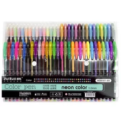 Ручки гелевые набор-60 цв. CL-67 "Neon Color" ассорти 1мм, HG6107-60 двухрядные 321236