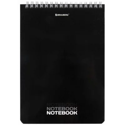Блокнот А5 146х206 мм 60 л. гребень, картон, жесткая подложка, клетка, BRAUBERG, Black 114365