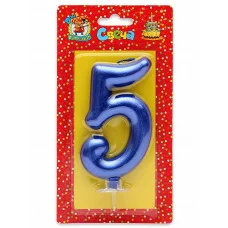 Свеча для торта Синий металлик (большая) Цифра 5 С-1847