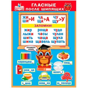Плакат обучающий А2 "Мир Поздравлений" Гласные после шипящих 70391