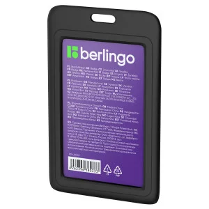 Бейдж вертикальный Berlingo ID 200 , 85*55мм, черный, без держателя, крышка-слайдер 371989