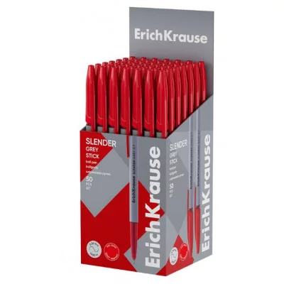 Ручка шариковая ErichKrause Slender Stick Grey 0.7, Super Glide Technology, цвет чернил красный  63085
