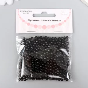 Набор бусин "Рукоделие" пластик, диаметр 4 мм, 25 гр, черный 9527153