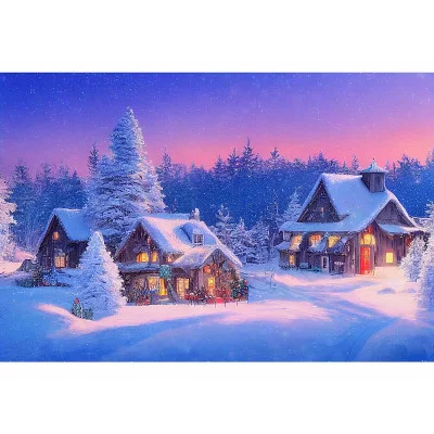 Холст с красками 22х30 см по номерам в коробке (16цв.) Зимняя деревушка (арт. Х-7550)