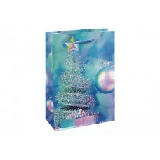 Optima Пакет подароч. с глянц. ламин. 14x20x6,5 см (MS) Ёлка и шары в голубом тумане, 128 г ПКП-5641