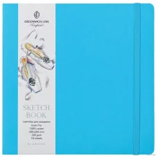 Скетчбук для акварели 18л., 200*200 Greenwich Line, лазурный, 100% хлопок, 200г/м2, на резинке 321979