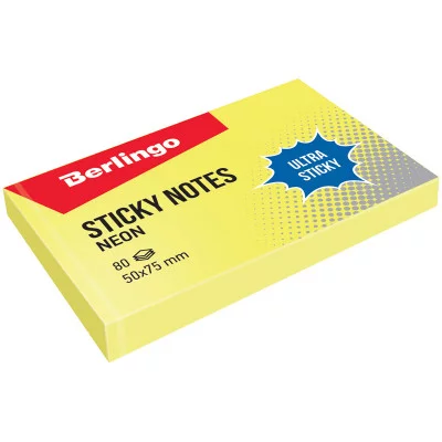 Самоклеящийся блок Berlingo Ultra Sticky 50*75мм, 80л, желтый неон 287182