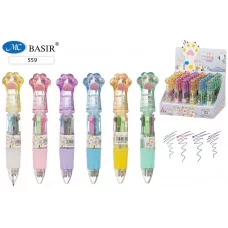 Авторучка - МИНИ 4-х цветная детская ЛАПКИ, мини-корпус 11,1 см с цветным резиновым держателе E-559