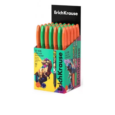 Ручка шариковая ErichKrause U-109 Stick&Grip Dino Art 1.0, Ultra Glide Technology, цвет чернил синий  63109