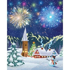 Холст с красками 22х30 см по номерам в коробке (14 цв.) САЛЮТЫ В ЧЕСТЬ НОВОГО ГОДА (Арт. HS634) HS634