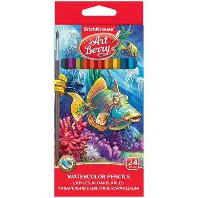 Акварельные карандаши деревянные ArtBerry® шестигранные, грифель 3 мм, 24 цвета с кисточкой 32882