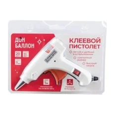Клеевой низкотемпературный пистолет 110-240 В, 20 Вт, для D 7 мм, 13*11,5*2,5 см, Белый, 1 шт. 615318