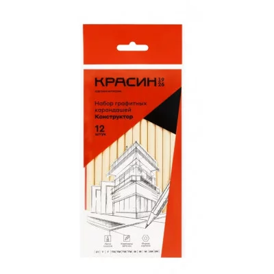 Набор карандашей ч/г Красин "Конструктор" 12шт., 2Т (2Н), Т (Н)-2, ТМ (НВ)-4, М (В)-3, 2М (2В)-2, шестигран., заточен., ПП пакет, европодвес 346233