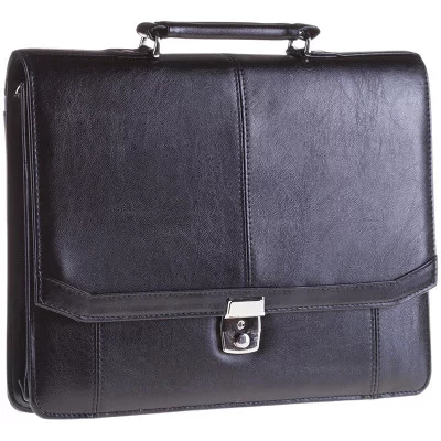 Портфель OfficeSpace "Flora" кожзам, черный, 2 отделения, метал. замок Спейс 162187