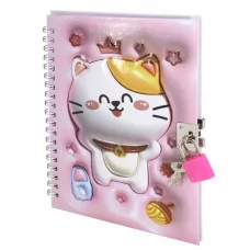 Подарочный блокнот 13,0 см * 18,0 см , гребень, Alingar, ламинация, конгрев, эффект 3D, замочек, 45 л., клетка, "Милый котик", розовый AL11718