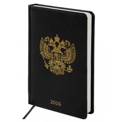 Ежедневник датированный 2026 А5 138х213 мм, BRAUBERG "State", под кожу, черный, 117415