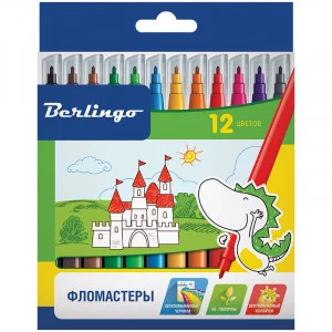 Фломастеры Berlingo "Замки", 12цв., смываемые, картон, европодвес BERLINGO_ 229415