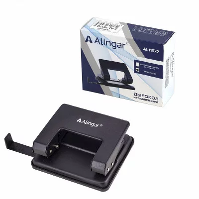 Дырокол Alingar 20л., пластиковый, с линейкой, черный AL11372