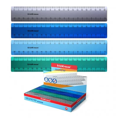 Линейка пластиковая ErichKrause® Ice Metallic, 20см, цена за 1шт, цвет - ассорти, 53866