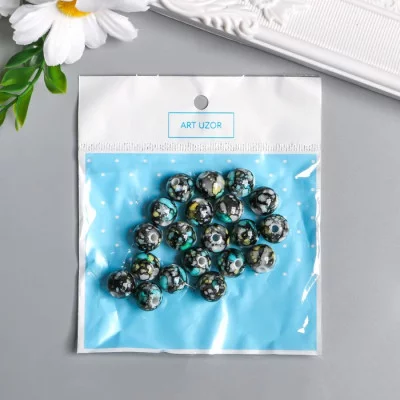 Набор бусин для творчества пластик "Мраморные. Чёрный" d=1,2 см набор 20 гр 7490037