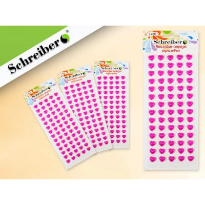 Наклейки-стразы S 8229 акриловые РОЗОВЫЕ СЕРДЕЧКИ, 70 шт, 9,5х24 см