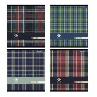 Тетрадь 36 л., А5, клетка, Alingar "Scotish cage.new style", скрепка, второй блок 60г/м2, мелованный картон (стандарт) AL7934