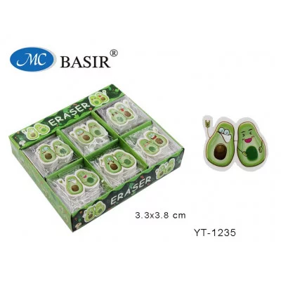 Ластик YT-1235 :"ПАРОЧКА АВОКАДО"мягкий,белый с иллюстрацией/ассор./в форме пары авокадо,в индивидуа