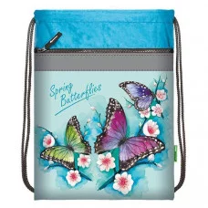 Мешок д/обуви БАБОЧКИ БИРЮЗОВЫЕ 35х44 см 1 отд. с карм.на молн. 154987