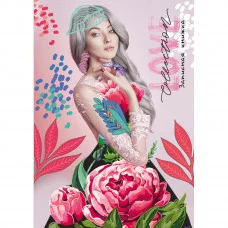 Записная книжка А6, Проф-Пресс, 7БЦ, ламинация, лён, 64 л, Девушка и цветы К64-5511