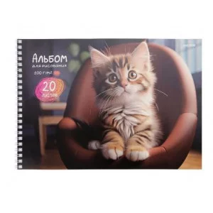 Альбом для рисования А4 20л. ИНТЕРЬЕР С КОТЯТАМИ (20-0999) на гребне, мелов. обл.офсет 20-0999