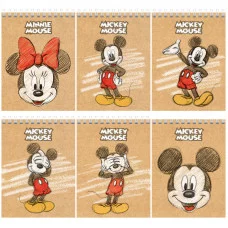 Блокнот МАЛЫЙ ФОРМАТ 110х145 мм А6, 40 л. гребень, обложка картон, клетка, HATBER, Микки Маус 111092