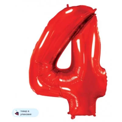Шар (40\'\'/102 см) Цифра, 4, Красный, 1 шт. в уп. B901764R