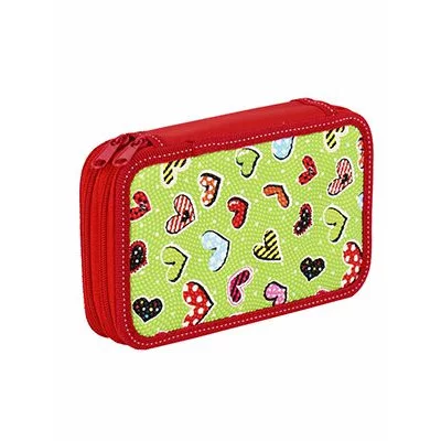 Пенал 2-секц. ЗЕЛЕНЫЙ. СЕРДЕЧНЫЙ УЗОР (ПН-4189) 190х115, принт. ткань "капля" ПН-4189