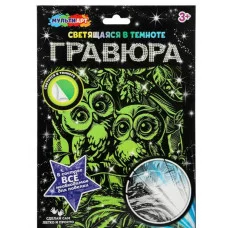 Гравюра, светящаяся в темноте совушки 18*24 см сокушки МУЛЬТИ АРТ 386909