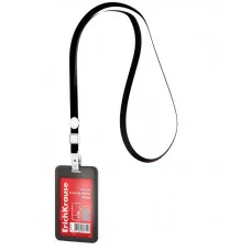 Бейдж вертикальный в комплекте с лентой ErichKrause слайдер, твердый пластик ABC , размер вставки 54х85 мм, черный 63741