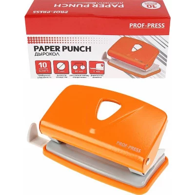 Дырокол (ДР-2783), на 10л., метал./к в карт. коробке, оранжевый ДР-2783