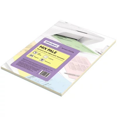 Бумага цветная OfficeSpace pale mix А4, 80г/м2, 100л. 5 цветов Спейс 245186