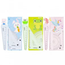 Набор чертежный Yalong, 12 см, пластиковый, 4 предмета, "Малыши-зверята", пакет-пенал ПВХ с европодвесом YL223613