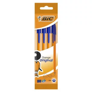 Ручки шариковые BIC "Orange Original", НАБОР 4 шт., СИНИЕ, узел 0,8 мм, линия письма 0,3 мм, пакет, 8308521