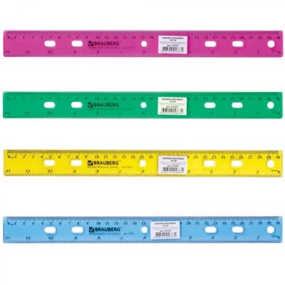 Линейка BRAUBERG "Сrystal", 30см, тонированная ассорти, 210291
