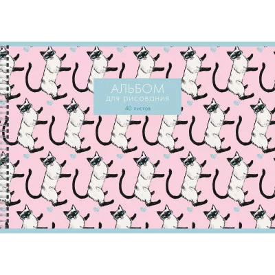 Альбом для рисования 40л Гребень мел картон печать по металлизированной пленке серебро 110г/м2 Сиамские кошечки АСГ2Л402272