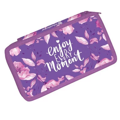 Пенал 2 секц. бол. Schoolformat ЦВЕТЫ 2 190х105 ламин.картон молния 197840