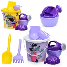 Набор "Ну, погоди!" №5: ведро с наклейкой, лопатка №5, грабельки №5, формочка (малина), лейка малая №4 83258