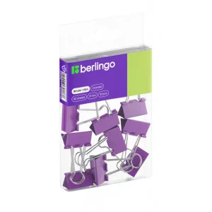 Зажимы для бумаг 19мм, Berlingo, 10шт., цветные, ПВХ упак., европодвес, фиолетовые 301706