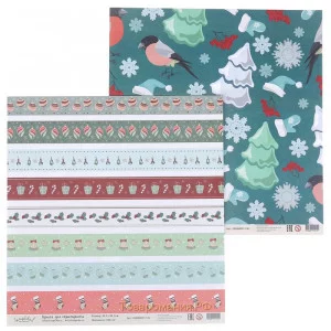 Бумага для скрапбукинга "Новый год. Снегири и ленты" 30,5х30,5 см 190г/м2 2867301