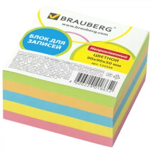 Блок для записей BRAUBERG непроклеенный, куб 9*9*5 см, цветной, 122339