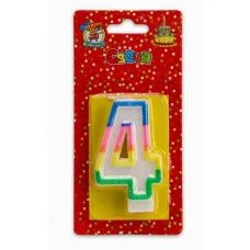Свеча для торта с разноцветной окантовкой с блестками Цифра 4 С-2419