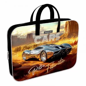 Папка текстильная на молнии ErichKrause с ручками Retro Cars A4+, 1шт 64988