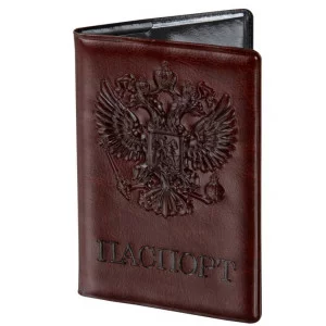 Обложка для паспорта STAFF, полиуретан под кожу, "ГЕРБ", коричневая, 237604